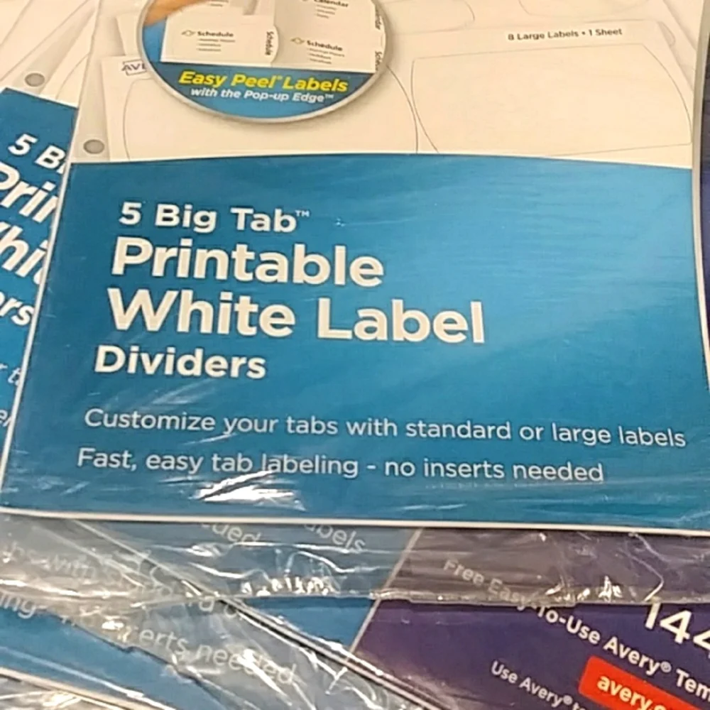 5 packs Avery 14436 Big Tab Printable White Label 3-Ring Binder Dividers